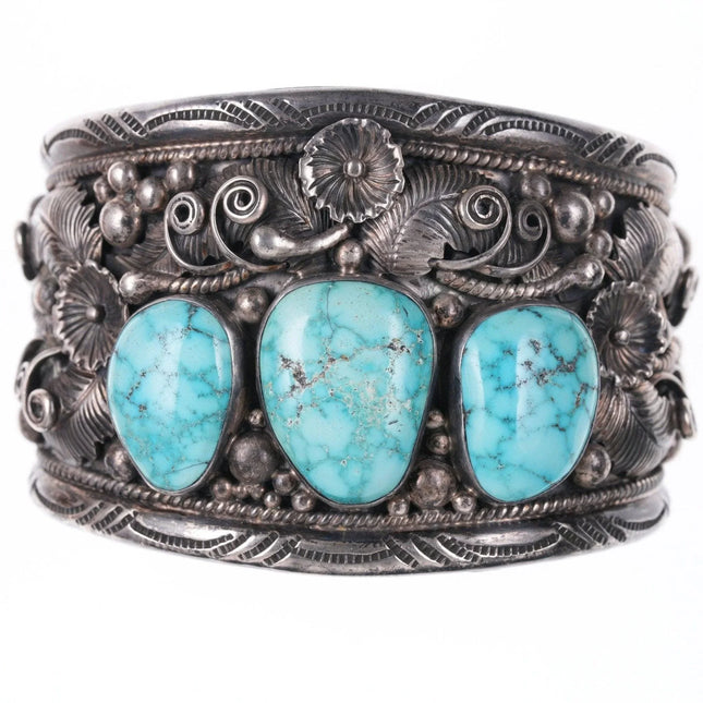 7.5" Huge Vintage Morty Johnson Navajo Sterling and turquoise bracelet - Estate Fresh Austin