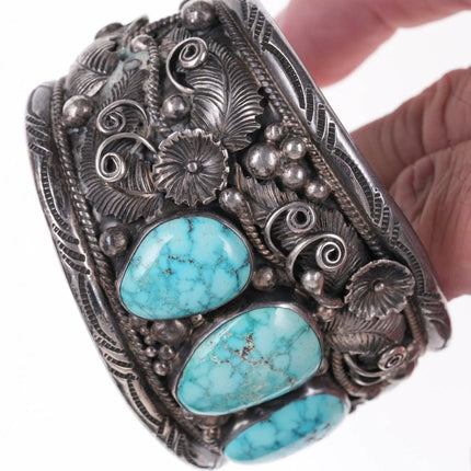 7.5" Huge Vintage Morty Johnson Navajo Sterling and turquoise bracelet - Estate Fresh Austin