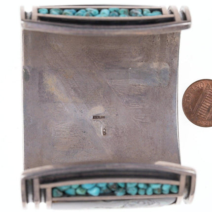 7.5" Large Native American Sterling/turquoise pebbles Spiney oyster/abalone cuff - Estate Fresh Austin