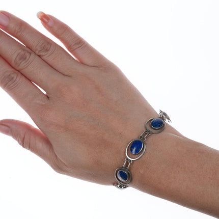 7.5" Retro 950 silver and lapis bracelet - Estate Fresh Austin