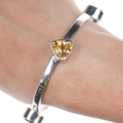 7.5" Retro Charles Albert Sterling Amethyst, Topaz, Peridot, and Aquamarine bangle bracelet - Estate Fresh Austin