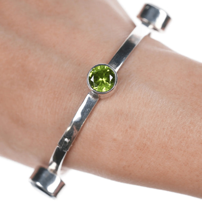 7.5" Retro Charles Albert Sterling Amethyst, Topaz, Peridot, and Aquamarine bangle bracelet - Estate Fresh Austin