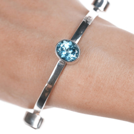 7.5" Retro Charles Albert Sterling Amethyst, Topaz, Peridot, and Aquamarine bangle bracelet - Estate Fresh Austin