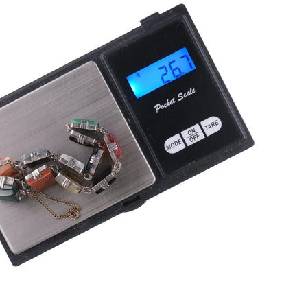 7.5" Vintage Japanese Sterling Jade, Agate, and other stone bracelet - Estate Fresh Austin