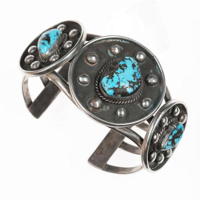 7.5" Vintage Native American sterling and turquoise cuff bracelet - Estate Fresh Austin