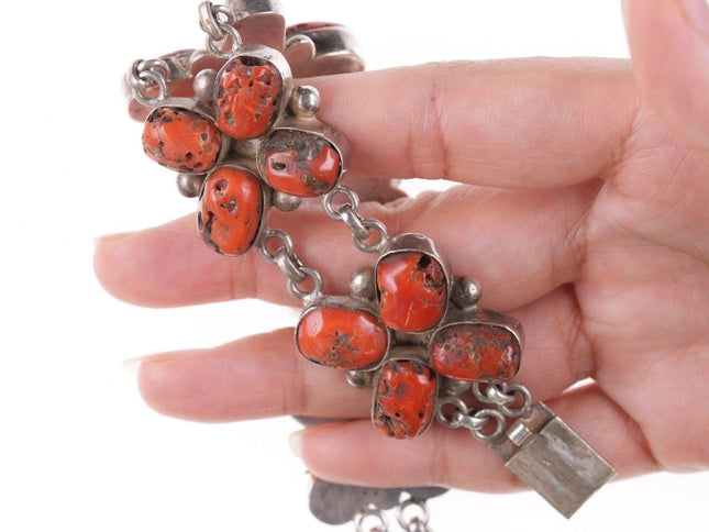 7.5" Vintage Southwestern sterling and coral bracelet - Estate Fresh Austin