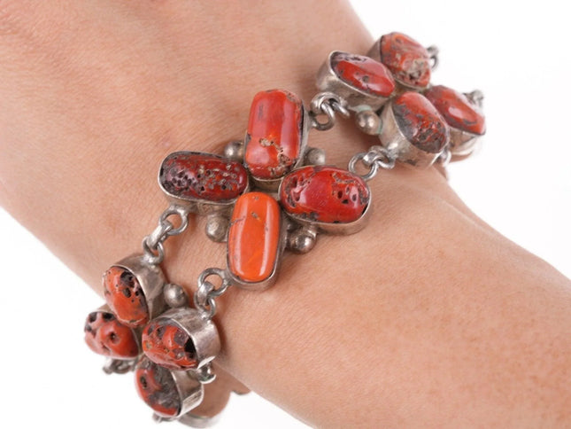 7.5" Vintage Southwestern sterling and coral bracelet - Estate Fresh Austin