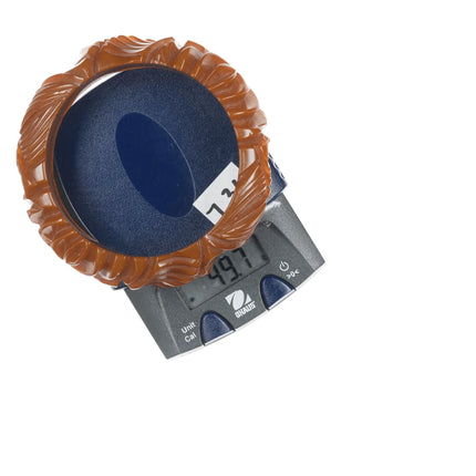 7.75" c1940's Carved Olive green bakelite bangle - Estate Fresh Austin