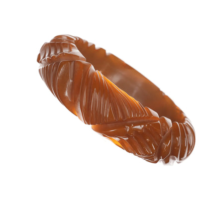 7.75" c1940's Carved Olive green bakelite bangle - Estate Fresh Austin