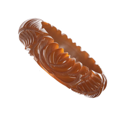 7.75" c1940's Carved Olive green bakelite bangle - Estate Fresh Austin