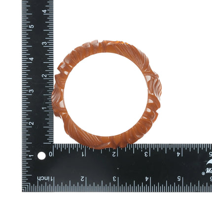 7.75" c1940's Carved Olive green bakelite bangle - Estate Fresh Austin