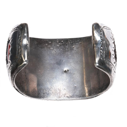7.75" Huge Sterling Morenci Turquoise, coral Navajo watch cuff bracelet Elgin watch - Estate Fresh Austin
