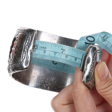 7.75" Huge Sterling Morenci Turquoise, coral Navajo watch cuff bracelet Elgin watch - Estate Fresh Austin