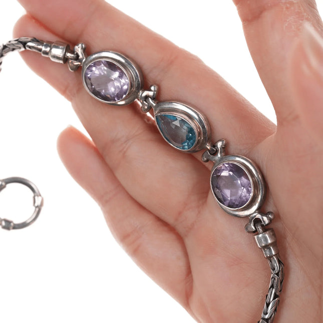 7.75" Retro Sterling byzantine gemset bracelet - Estate Fresh Austin