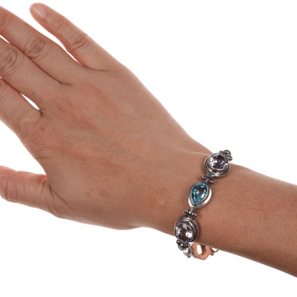 7.75" Retro Sterling byzantine gemset bracelet - Estate Fresh Austin