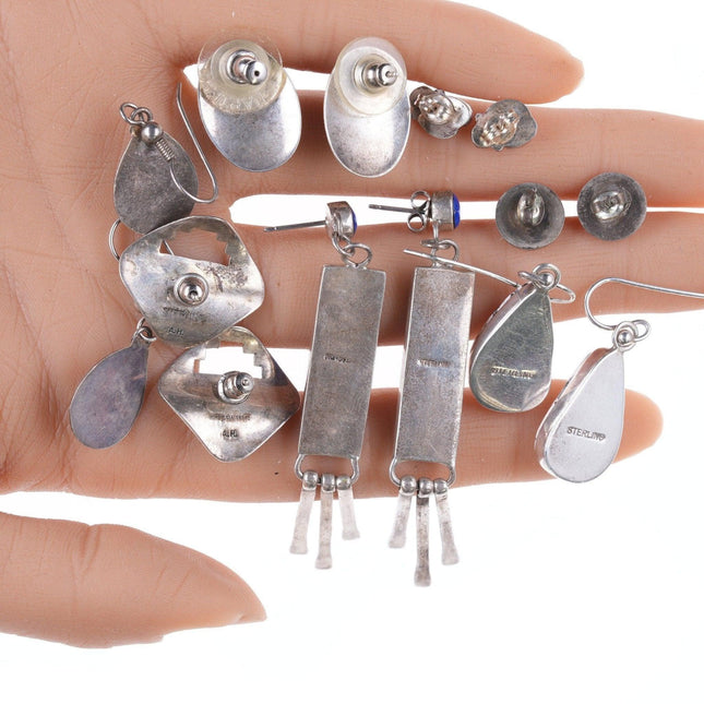 7pr Vintage Southwestern sterling silver earrings 7 pair - Estate Fresh Austin