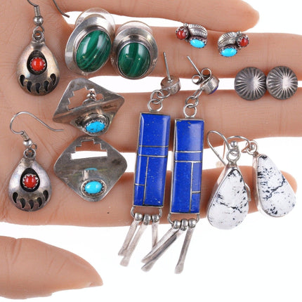 7pr Vintage Southwestern sterling silver earrings 7 pair - Estate Fresh Austin