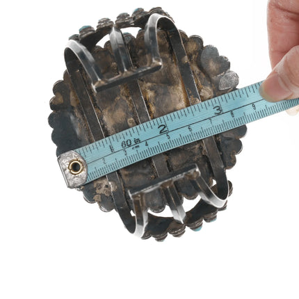 8 5/8" Huge Vintage Native American silver turquoise cluster cuff bracelet - Estate Fresh Austin