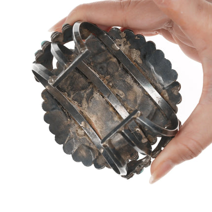 8 5/8" Huge Vintage Native American silver turquoise cluster cuff bracelet - Estate Fresh Austin