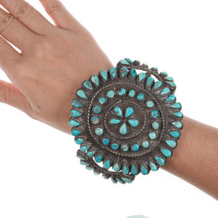 8 5/8" Huge Vintage Native American silver turquoise cluster cuff bracelet - Estate Fresh Austin