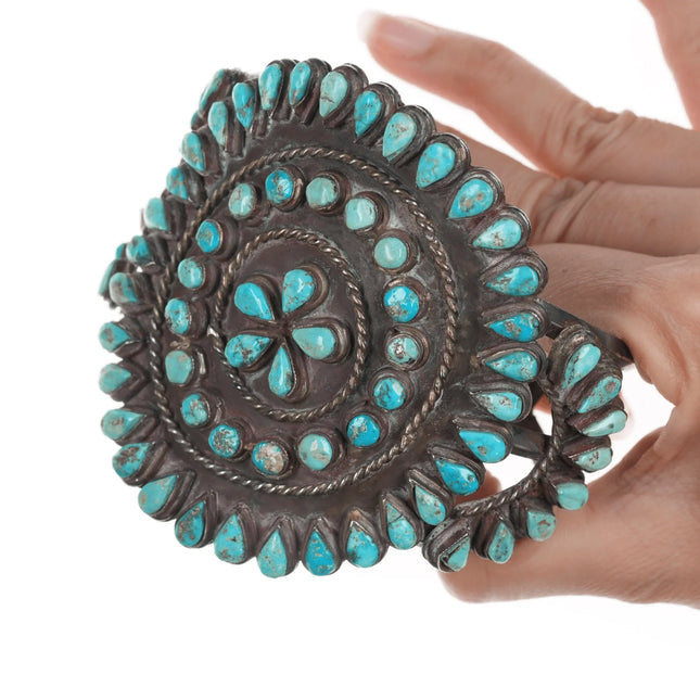 8 5/8" Huge Vintage Native American silver turquoise cluster cuff bracelet - Estate Fresh Austin
