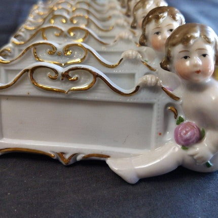 8 c.1920 German Porcelain Dinner Table Place Holders Cherubs - Estate Fresh Austin