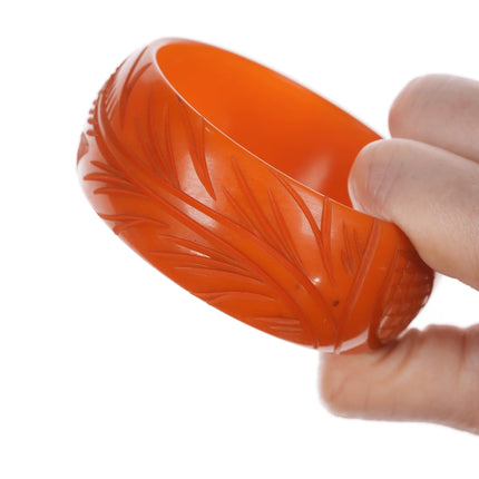 8" c1940's Carved Bakelite Bangle bracelet Butterscotch - Estate Fresh Austin