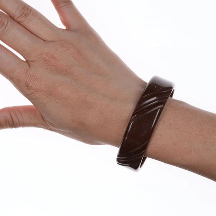 8" c1940's Carved Bakelite Bangle bracelet chocolate - Estate Fresh Austin