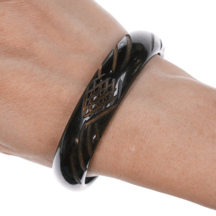 8" c1940's Carved black bakelite bangle bracelet 2 - Estate Fresh Austin