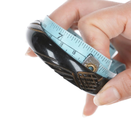 8" c1940's Carved black bakelite bangle bracelet 2 - Estate Fresh Austin