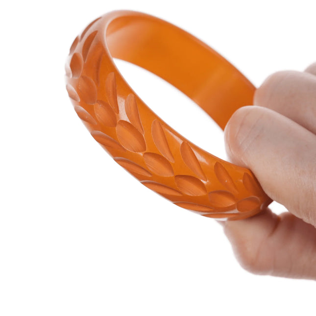 8" c1940's Carved Butterscotch bakelite bangle bracelet 2 - Estate Fresh Austin