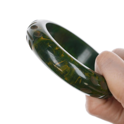 8" c1940's Carved Green marlbelized Bakelite bangle bracelet - Estate Fresh Austin
