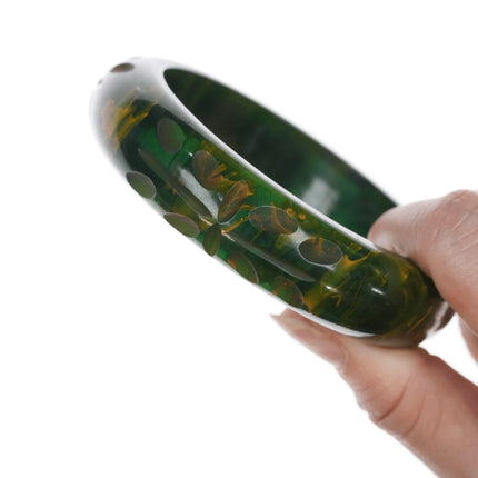 8" c1940's Carved Green marlbelized Bakelite bangle bracelet - Estate Fresh Austin