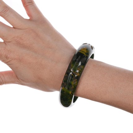 8" c1940's Carved Green marlbelized Bakelite bangle bracelet - Estate Fresh Austin