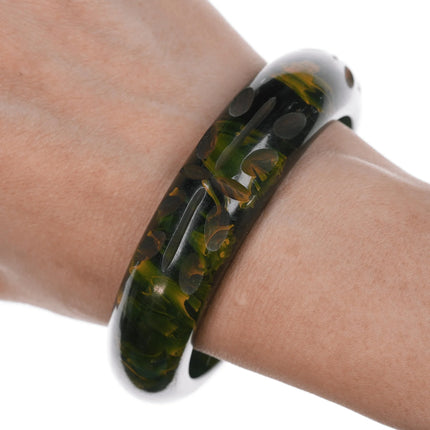 8" c1940's Carved Green marlbelized Bakelite bangle bracelet - Estate Fresh Austin