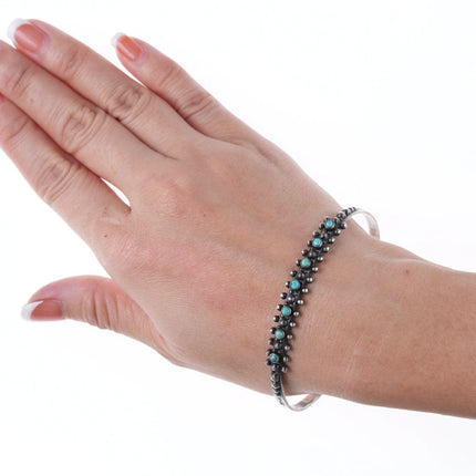 8" c1950's Vintage Zuni Snake eye turquoise sterling bangle bracelet - Estate Fresh Austin