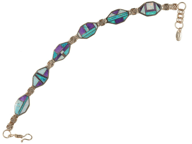 8" Melanie Kirk Isleta Pueblo 14k gold Opal and Sugilite bracelet - Estate Fresh Austin