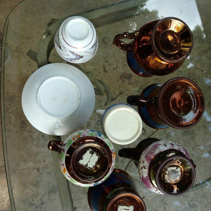 8 pieces Antique Early to mid 19th Century Pottery Copper Lustre, Pink Lustre, R - Estate Fresh Austin