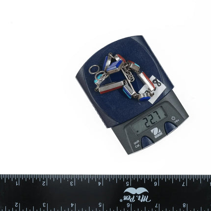 8" Veronica Poblano Zuni Sterling Turquoise, Coral, and Lapis bracelet - Estate Fresh Austin