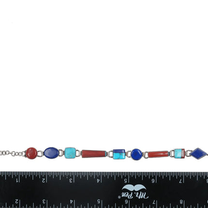 8" Veronica Poblano Zuni Sterling Turquoise, Coral, and Lapis bracelet - Estate Fresh Austin