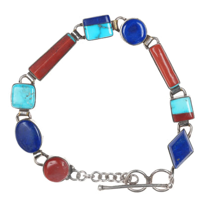 8" Veronica Poblano Zuni Sterling Turquoise, Coral, and Lapis bracelet - Estate Fresh Austin