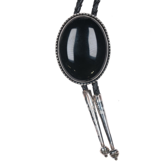 80's Native American sterling and onyx bolo tie - Estate Fresh Austin