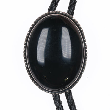 80's Native American sterling and onyx bolo tie - Estate Fresh Austin