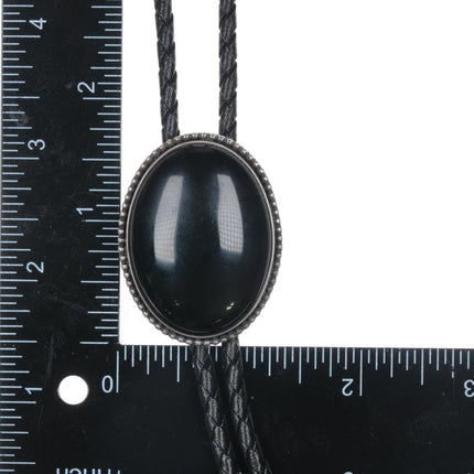 80's Native American sterling and onyx bolo tie - Estate Fresh Austin