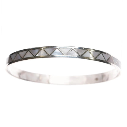8.5" Zuni sterling mother of pearl channel inlay bangle bracelet - Estate Fresh Austin