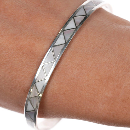 8.5" Zuni sterling mother of pearl channel inlay bangle bracelet - Estate Fresh Austin