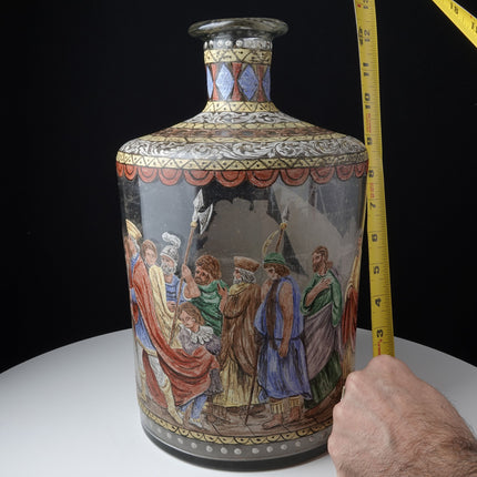 Antique Blown Glass Bottle with Hand Painted Scene