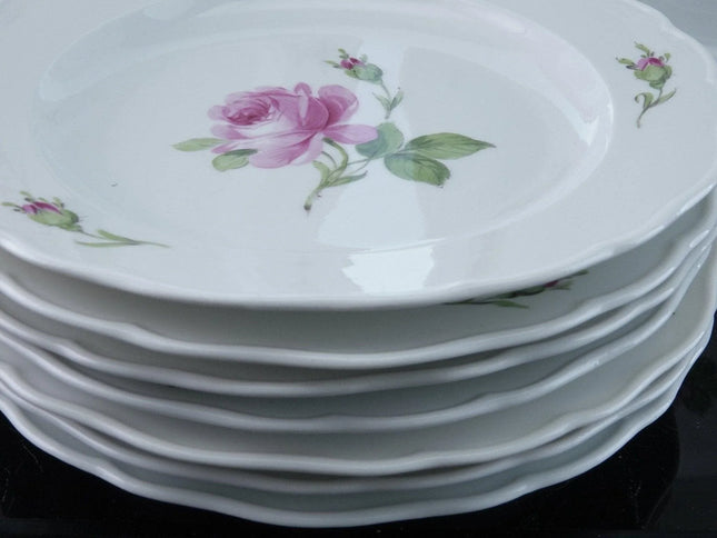 9 Meissen Rose Plates (No Trim) - Estate Fresh Austin