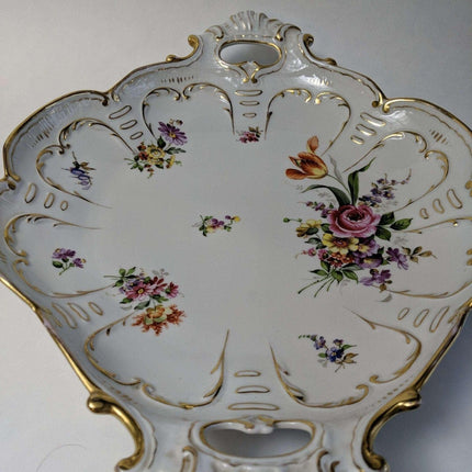 14" c1910 Schierholz Dresden Germany Hand Painted handled Serving Dish