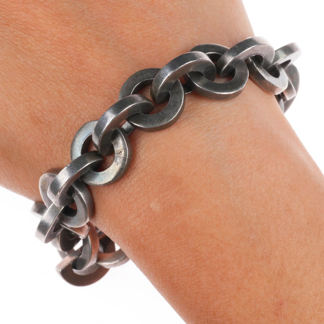 7.25" heavy Vintage Mexican sterling silver chain link bracelet